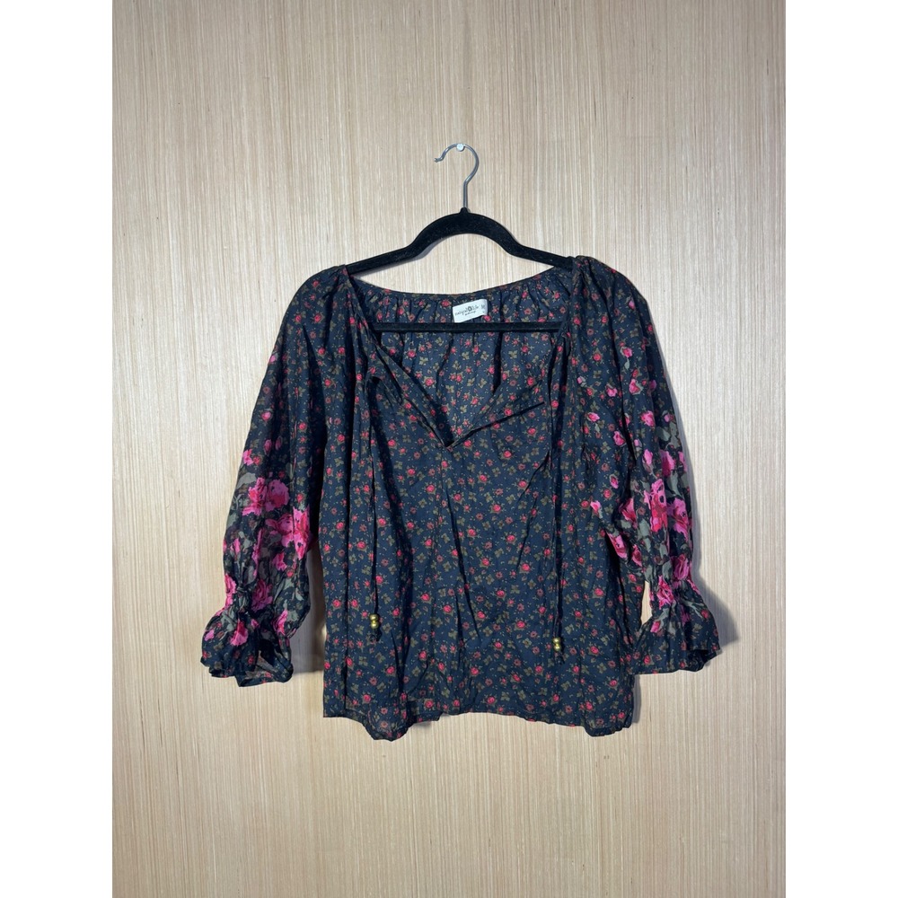 Natural Life Magnolia M Floral Cotton Boho Peasant Blouse Ruffle Sleeve